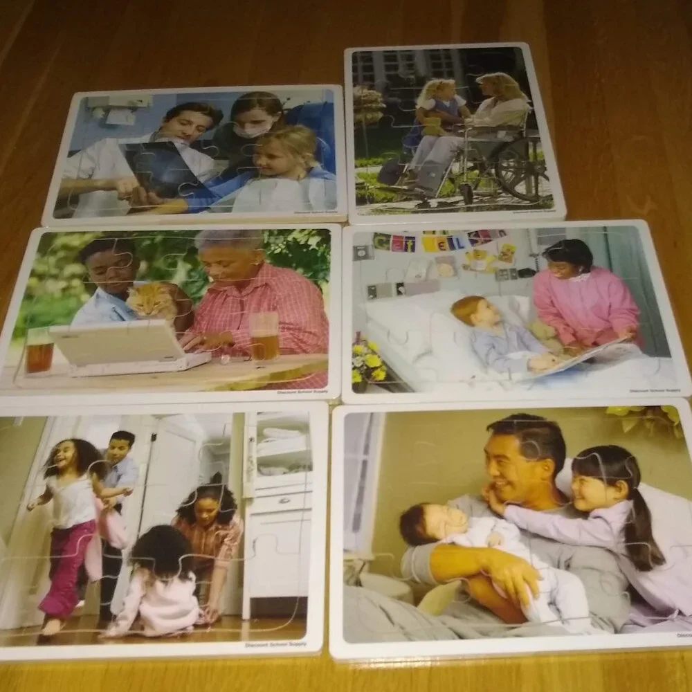 Wooden puzzles Multicultural: Special needs, Hospital, Family, Newborn.... x 6